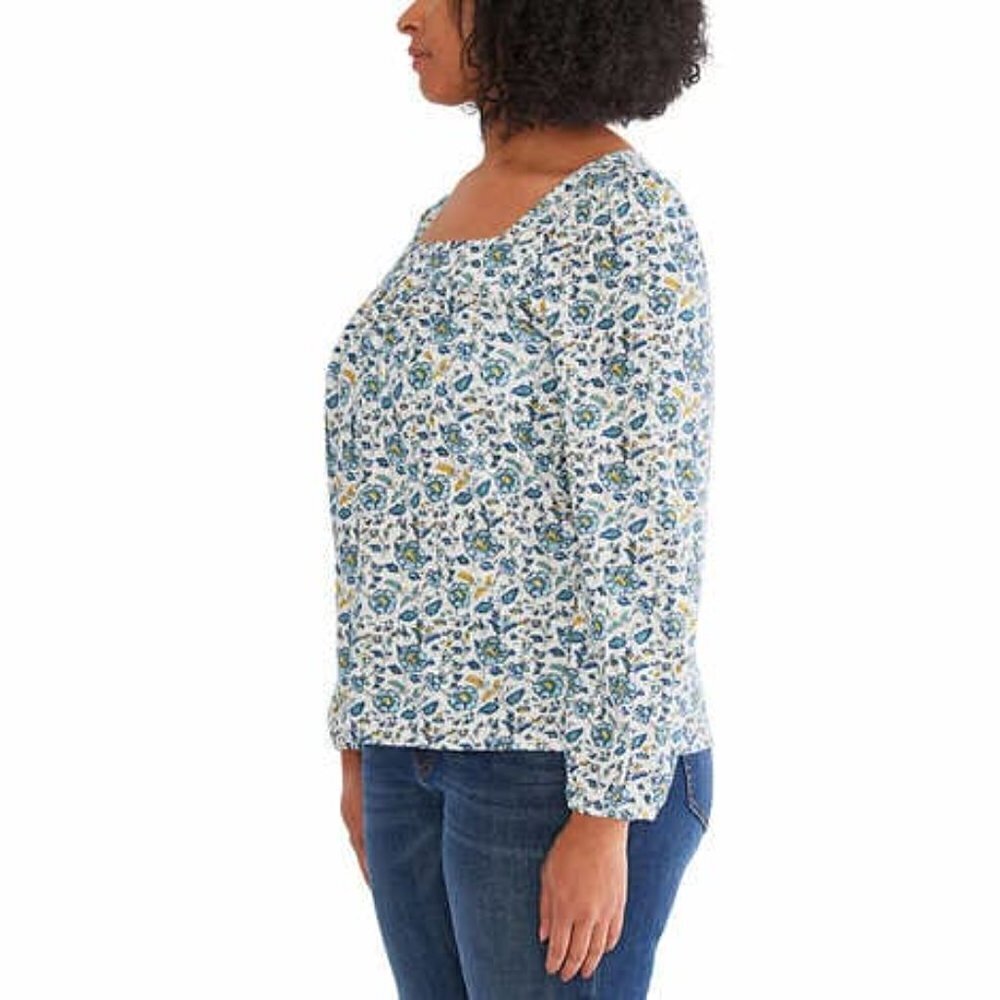 Lucky Brand Women's Top Cream Square Neck Top Boho Floral Long Sleeves NWT - Picture 6 of 7